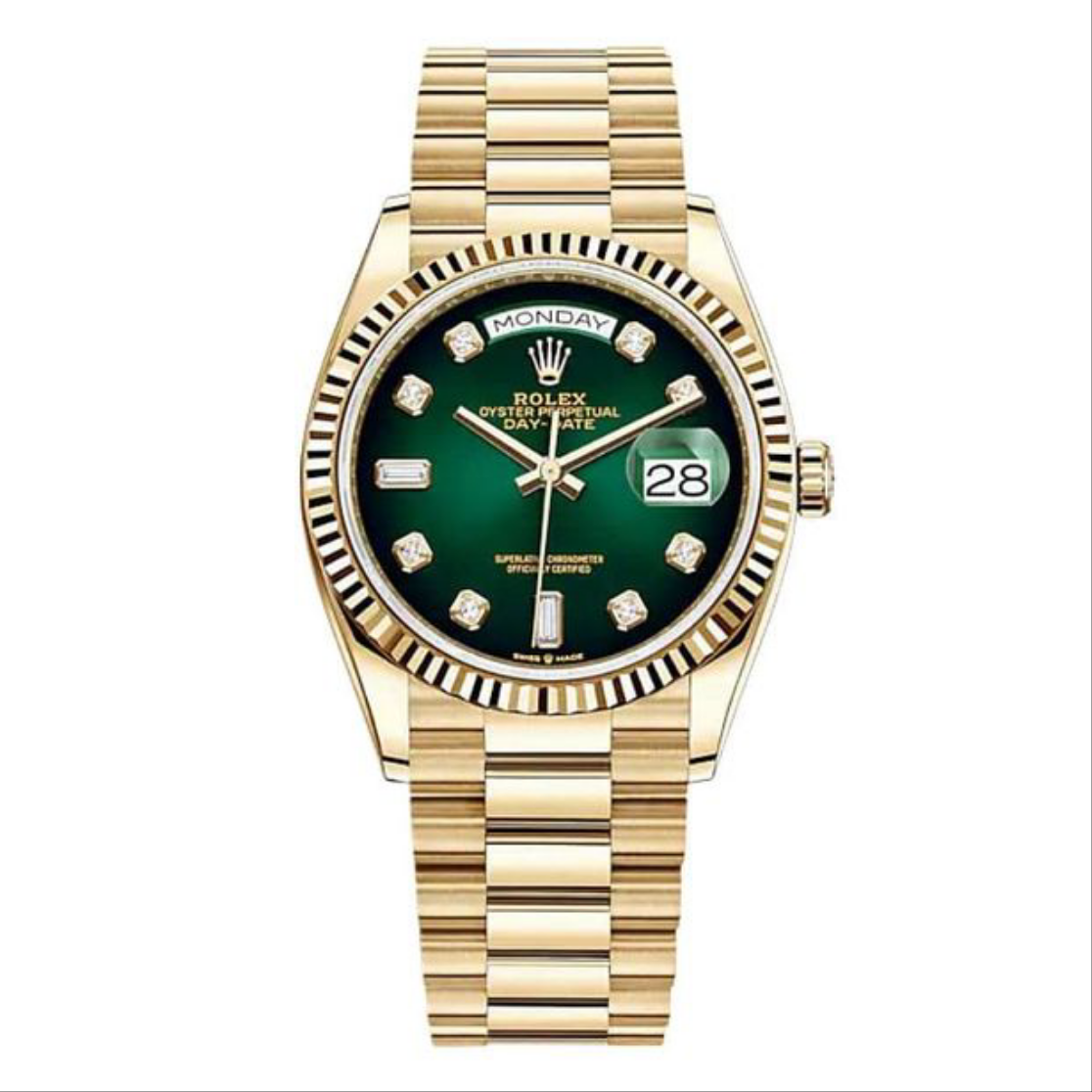 ROLEX DAY DATE GREEN GOLD DIAMOND (AUTOMATIC)
