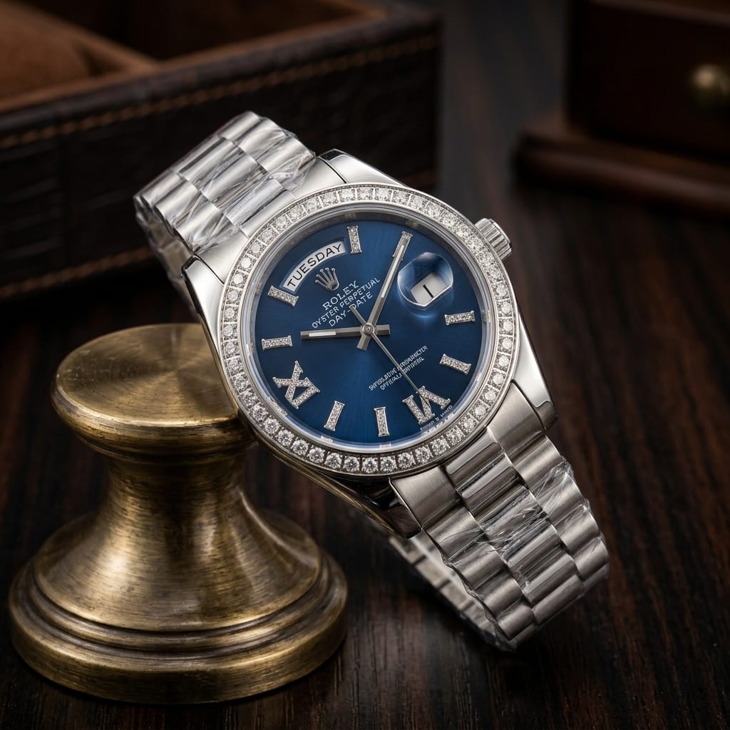 Rolex Oyster Perpetual Day Date Diamond 40 Battery Blue Dial