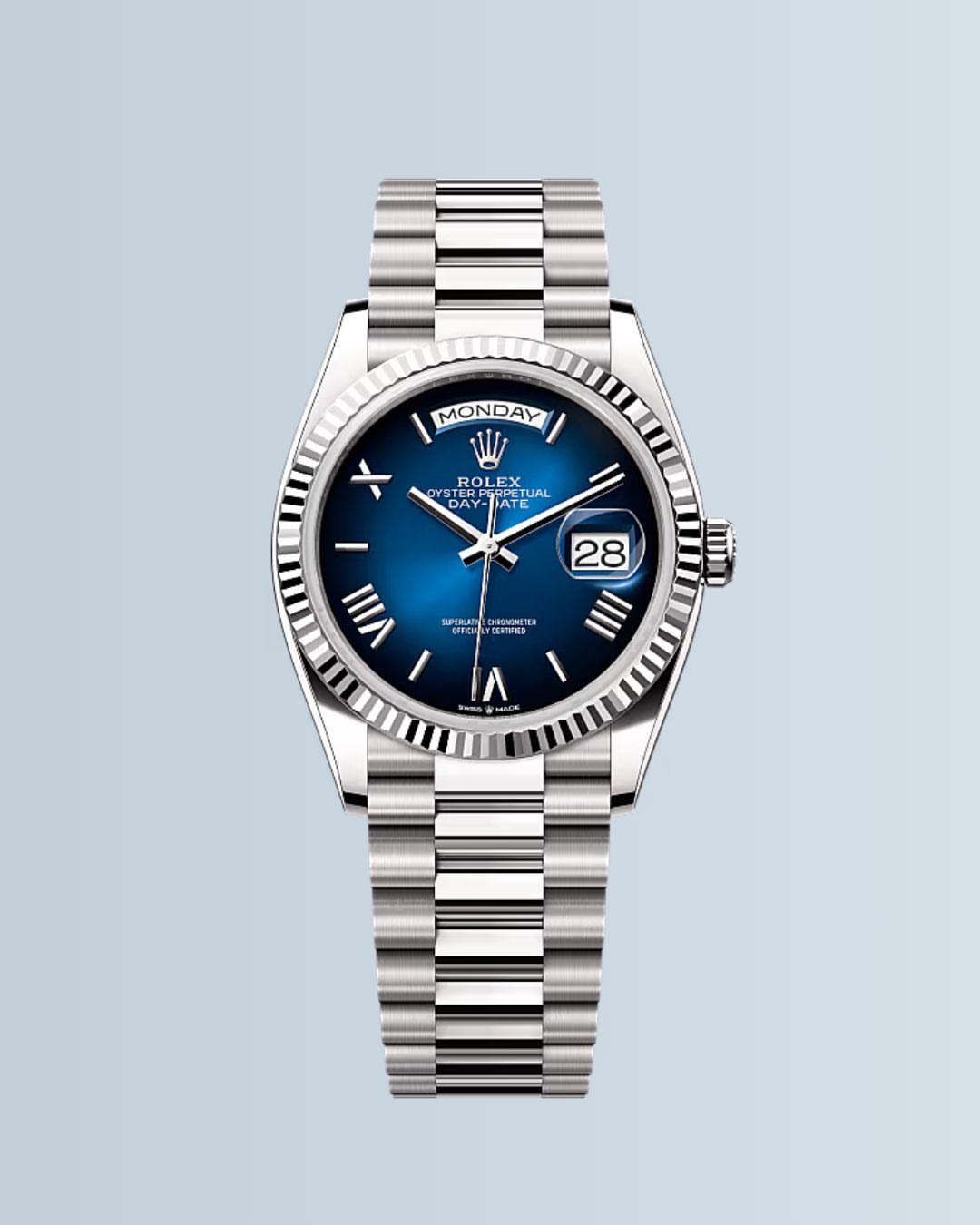 Rolex Oyster Perpetual Day Date 40 Battery Silver Blue