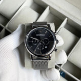 EMPORIO ARMANI LUIGI SILVER BLACK CHAIN BELT WATCH