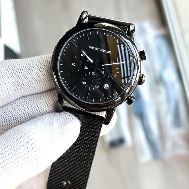 EMPORIO ARMANI LUIGI FULL BLACK CHAIN BELT WATCH