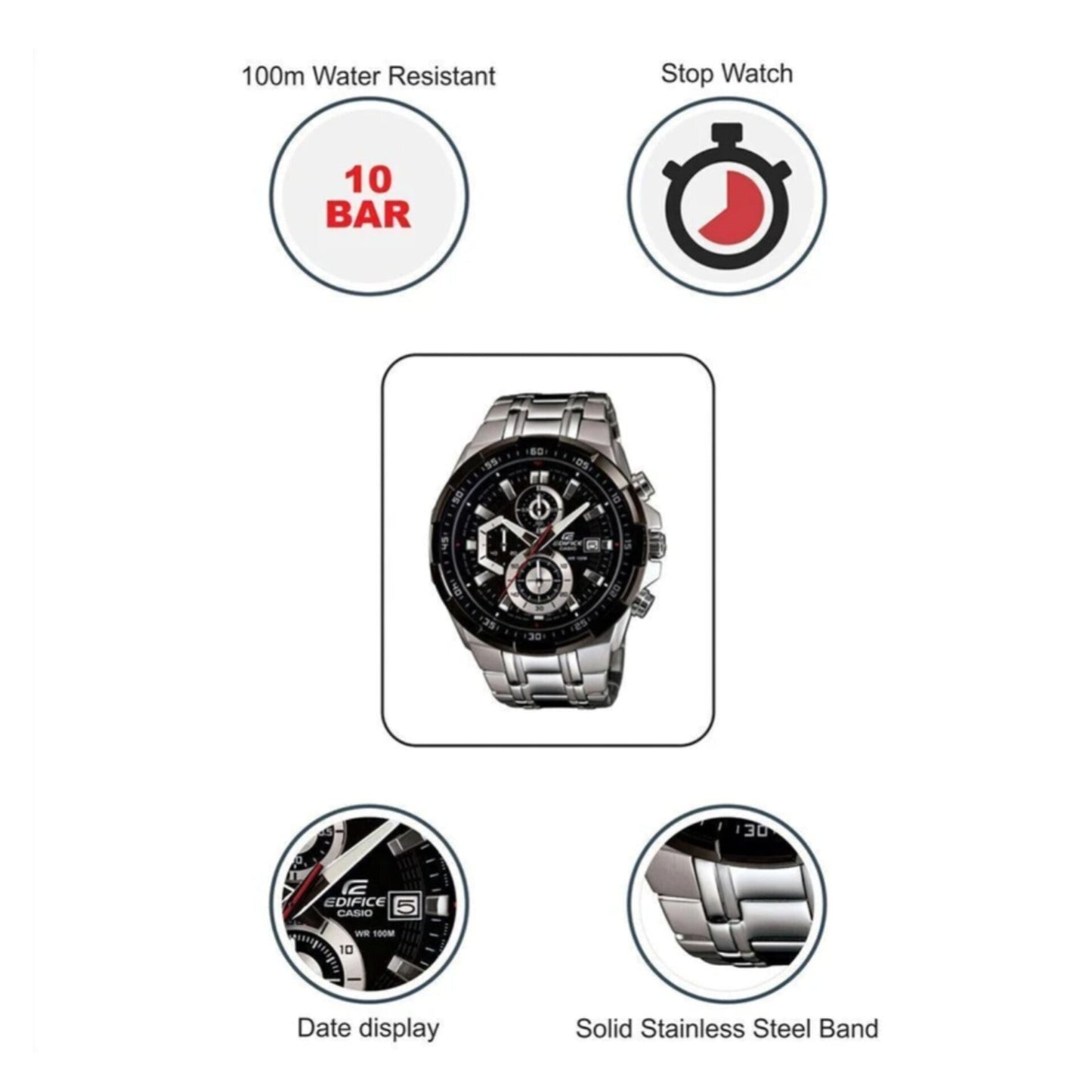 EDIFICE CASIO CHRONOGRAPH WATCH (SILVER BLACK)