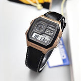 CASIO WATCH WITH LEATHER BELT (BLACK COPPER)