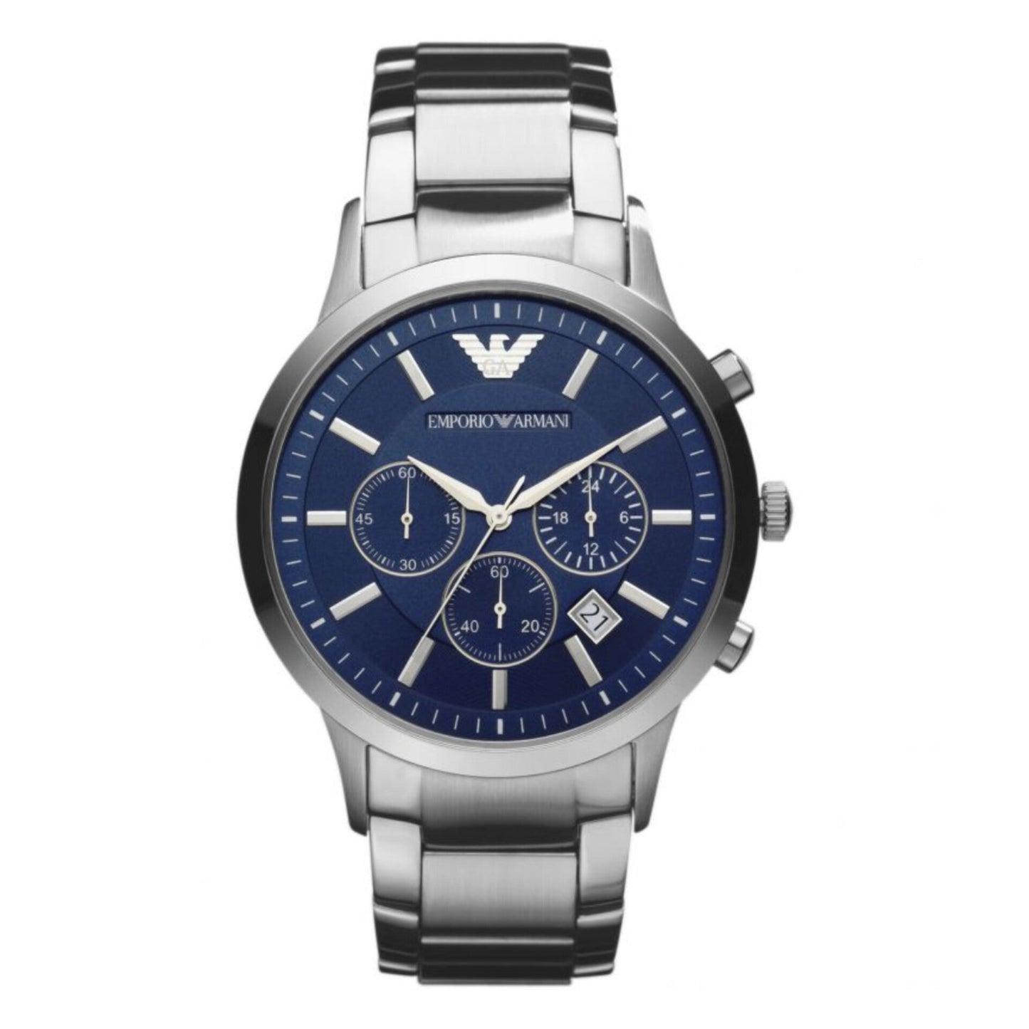 EMPORIO ARMANI SILVER BLUE CHRONOGRAPH WATCH
