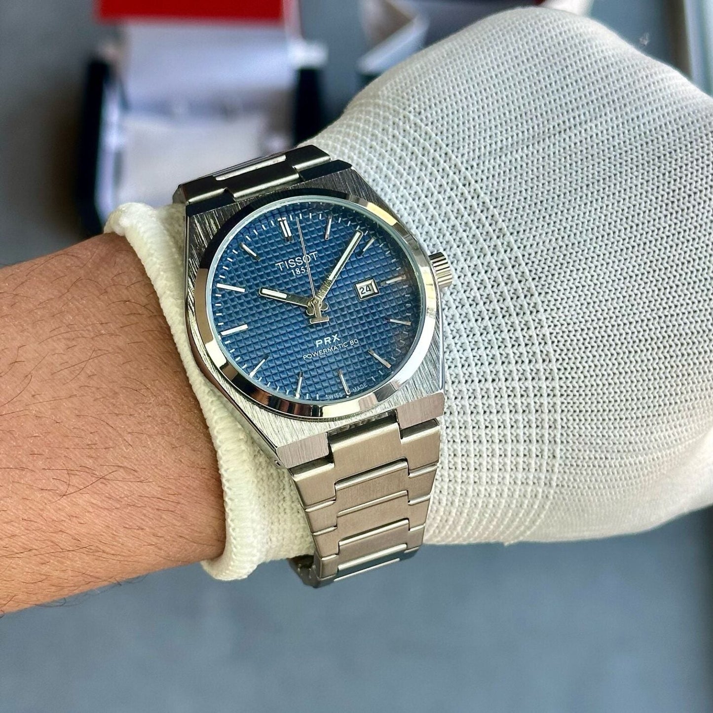 TISSOT PRX POWERMATIC WATCH (SILVER BLUE)